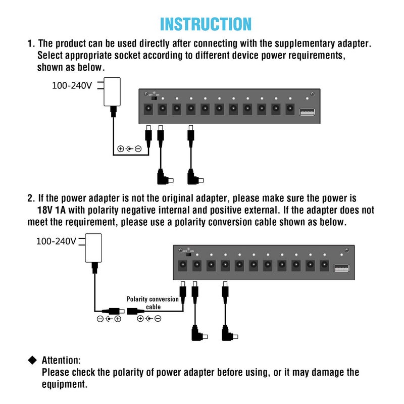 VSN Guitar Pedal Power Supply 10 Isolated DC Output for Power Supply 9V/12V/18V DC Outputs & USB Charging Port with Short Circuit/Overcurrent Protect - Image 4